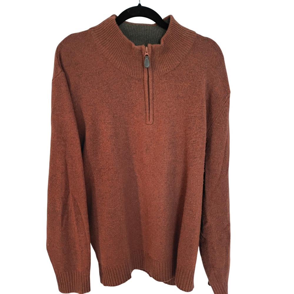 Jos A Bank Mens XL Lambswool Blend Quarter Zip Sweater Rust Orange Mock Neck